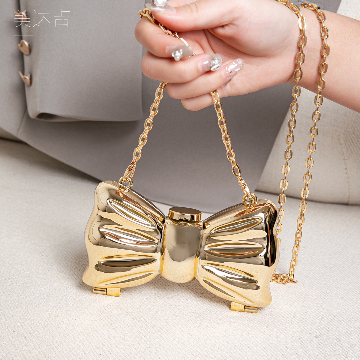 Glossy Gold Metal Bow Shaped M - Luxury Bags Trending review and price