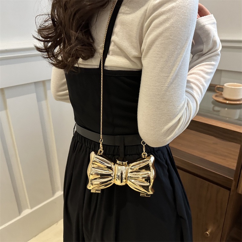 Glossy Gold Metal Bow Shaped M - Luxury Bags Trending review and price